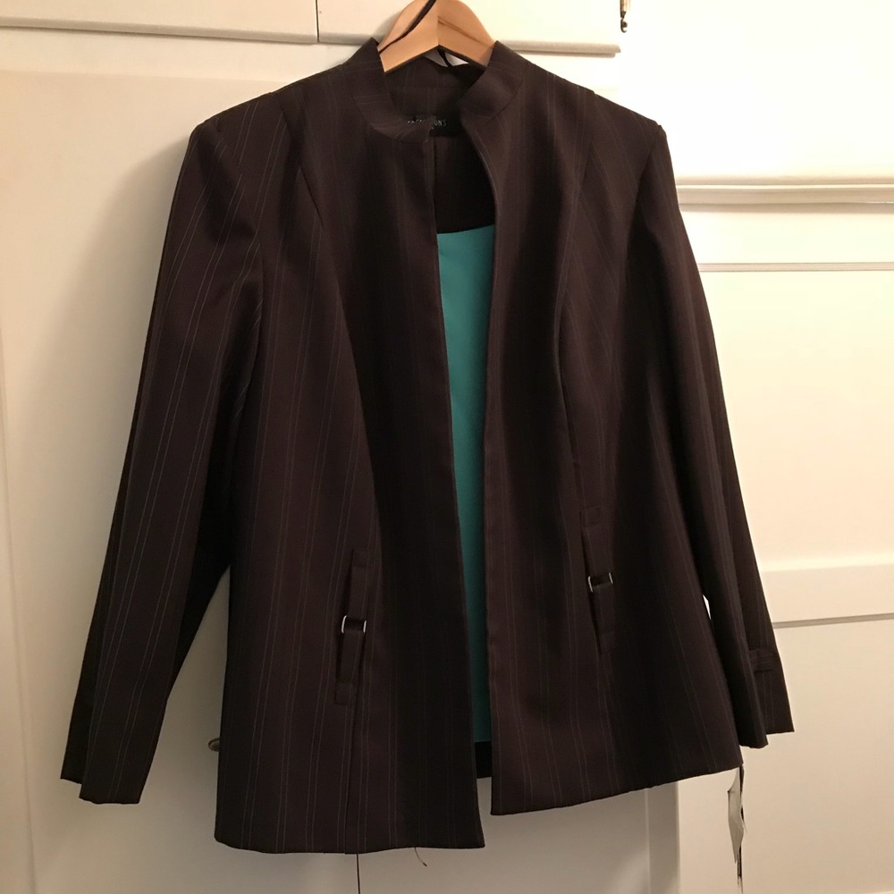 Perceptions Dark Brown Pinstripe Open-Front Blazer